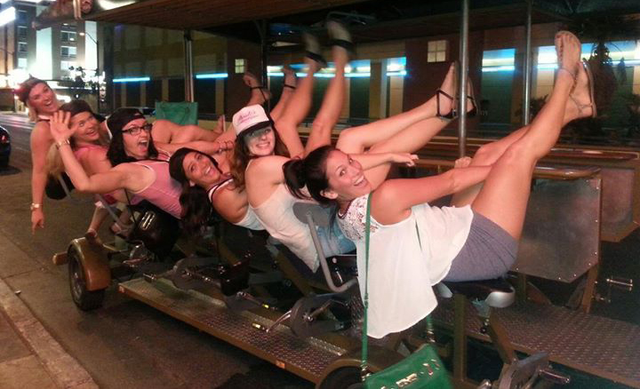 Group of girls having fun on the Vegas Pub Crawl Cycle